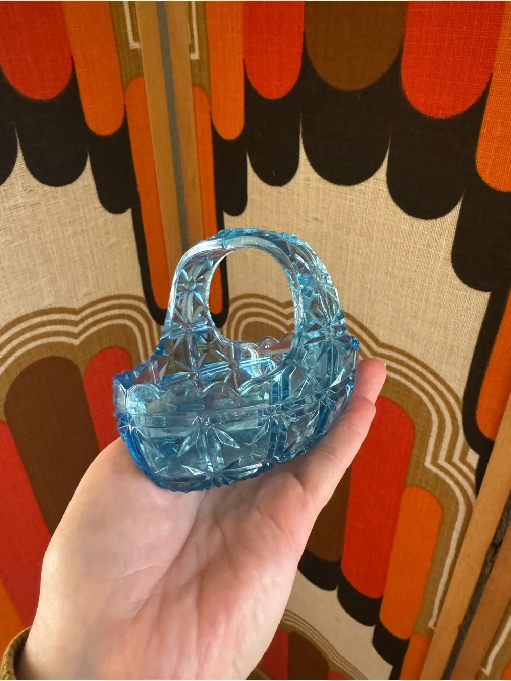 Blue Pressed Glass Handled Basket - Decorative Home Accent